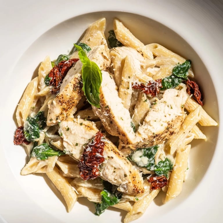 Imagine a plate of warm Creamy Tuscan Chicken Pasta, the creamy sauce coating every tender bite.