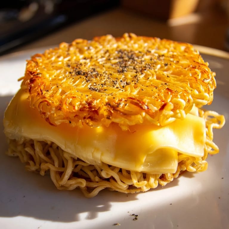 Perfectly crisped ramen buns hold a generous amount of melted cheese in this grilled cheese.