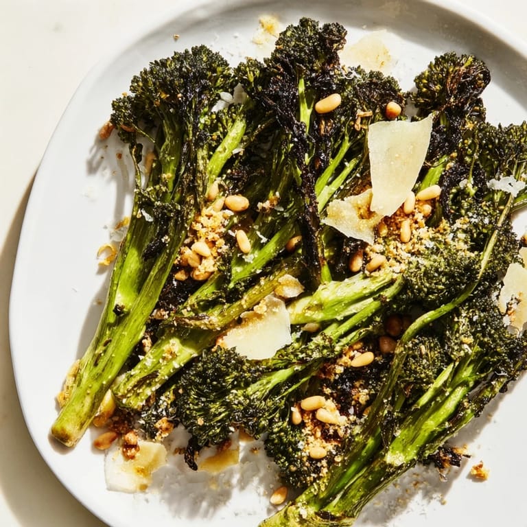 The air-fried Charred Broccolini Salad offers a bright, flavorful combination of textures and tastes.