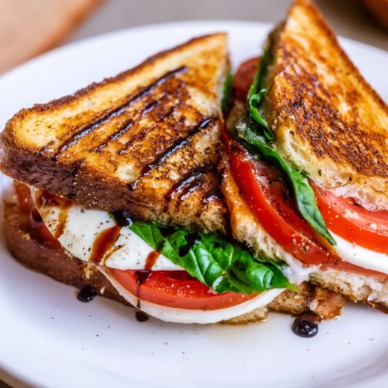 Fresh basil and balsamic glaze brighten the flavors of this delicious Caprese Salad Grilled Cheese.