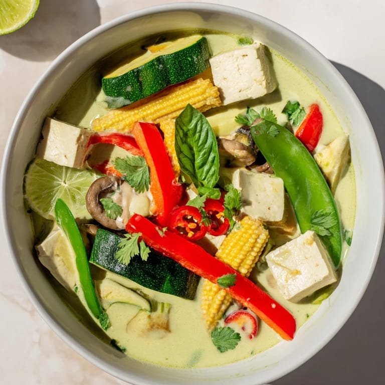 A flavorful helping of homemade Thai Green Curry Coconut Soup, perfect with jasmine rice.
