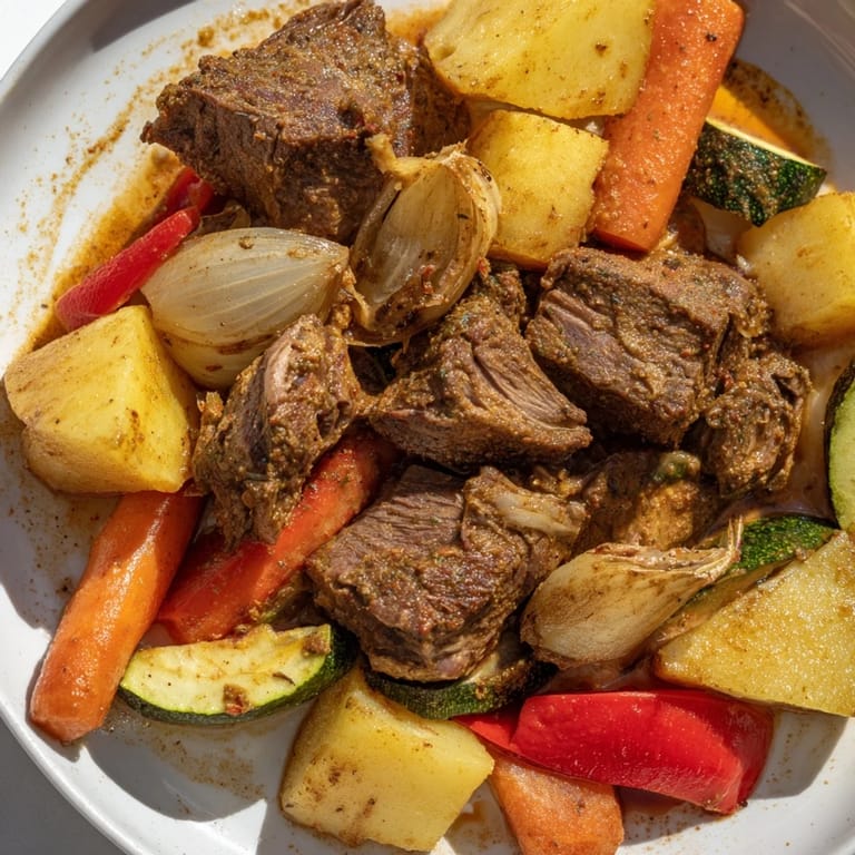 Aromatic Jordanian Zarb: juicy lamb with veggies, beautifully presented for a flavorful meal.