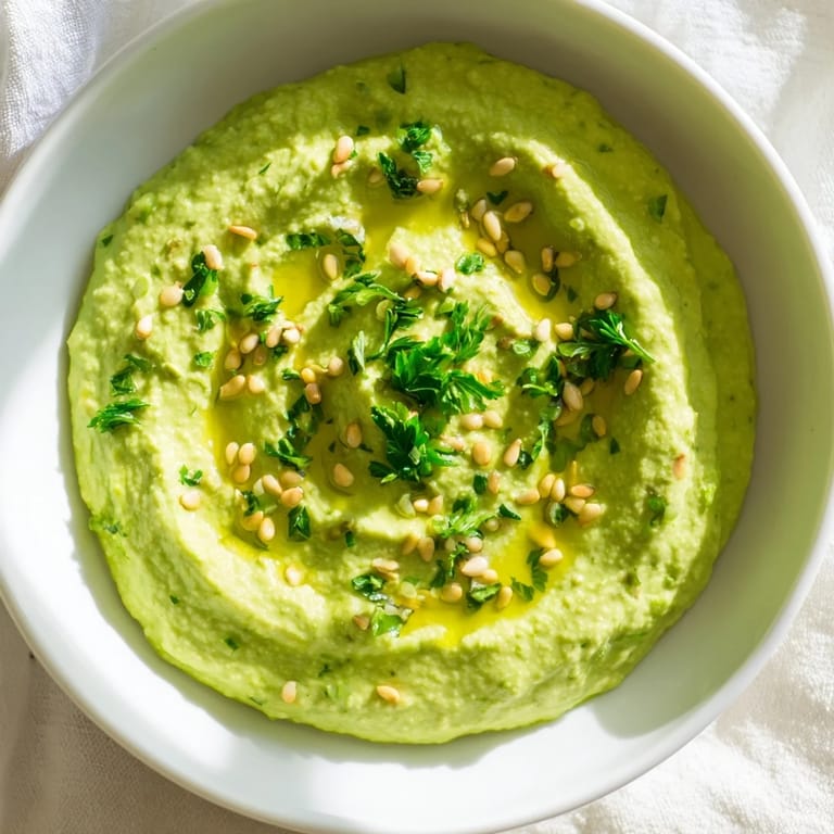 A bowl of fresh Edamame Hummus, perfect for dipping pita chips and raw vegetables, served alongside colorful, crunchy crudités.  