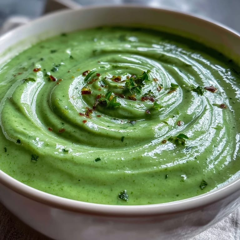 Blended spinach soup in a ceramic cup, steam rising, featuring tender greens and a creamy garnish.