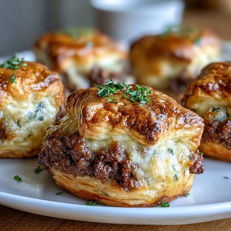 Savory Mini Beef Tourtières paired with tangy Dijon mustard and cranberry chutney on a rustic wooden board.