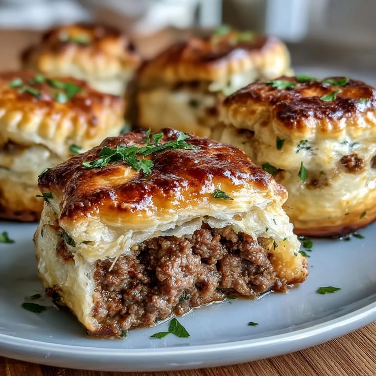 Freshly baked Mini Beef Tourtières dusted with flour on a baking sheet, ready for festive appetizer serving.