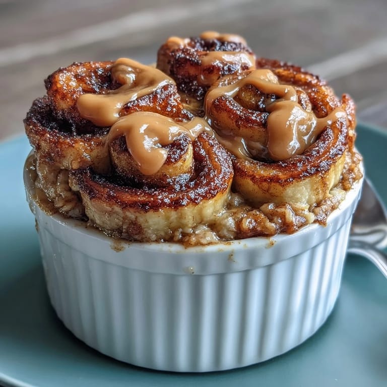 Freshly baked Cinnamon Swirl Protein Banana Baked Oats with banana slices, creamy yogurt, and drizzle of nut butter
