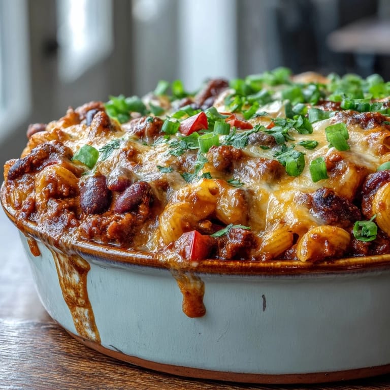 Cheesy Baked Ranch Turkey Chili Mac is scooped from a casserole dish, paired with a green salad for a family dinner.