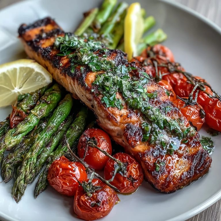 A quick and easy gluten-free salmon dish featuring bright lemon, fresh herbs, and perfectly charred vegetables, ideal for healthy weeknight dinners.