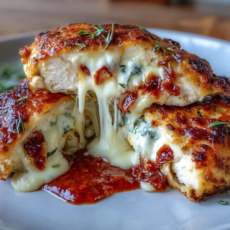 Savory chicken breasts filled with classic pizza flavors, featuring melted cheese, marinara, and pepperoni for a low-carb dinner.
