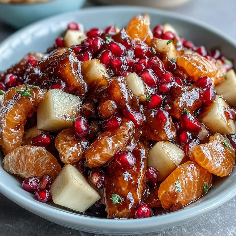 Fresh seasonal fruit tossed in a fragrant cinnamon vanilla syrup, perfect for holiday gatherings and festive celebrations.  