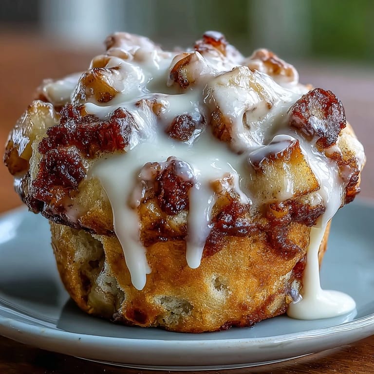 Warm, spiced apple fritter muffins bursting with fresh apple pieces, topped with a sweet drizzle, ideal for cozy autumn mornings.