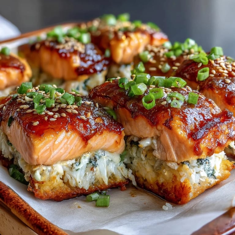Golden-baked salmon sushi casserole with sesame seeds and seaweed snacks, offering a deconstructed sushi roll experience.