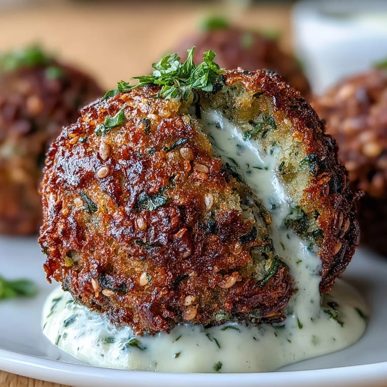 Fluffy, herby falafel bites air fried to perfection, paired with creamy, bright green tahini sauce for a healthy meal.  