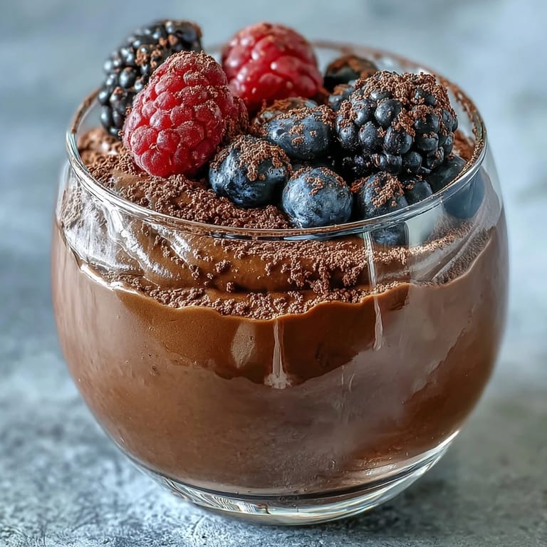 Silky smooth chocolate mousse made with cottage cheese, rich cocoa, and melted dark chocolate for a protein-packed dessert.  