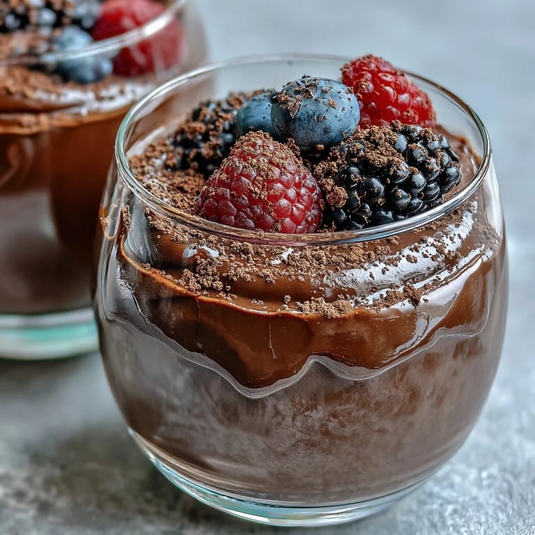 Creamy high-protein chocolate mousse blended with cottage cheese and Greek yogurt, perfect for a healthy post-workout treat.