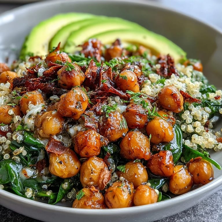Fresh Mediterranean-inspired grain bowl with roasted chickpeas, lemon dressing, and seasonal vegetables for balanced nutrition.