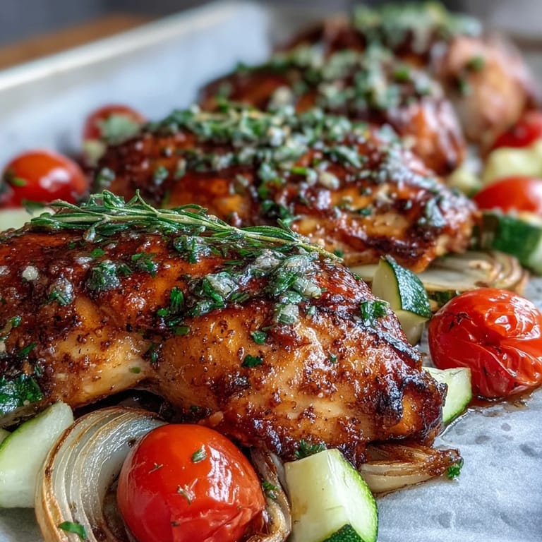 Easy Spring Dinner Sheet Pan Chicken with Zucchini and Cherry Tomatoes, a vibrant one-pan meal bursting with fresh flavors.