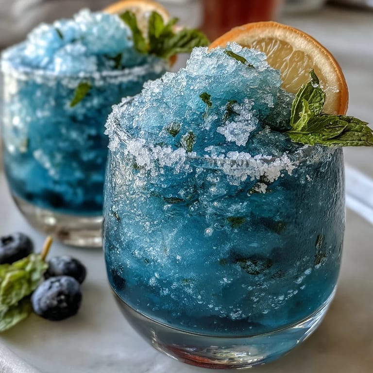 Refreshing Blue Raspberry Lemonade Slushie, vibrant blue and tangy, served with mint garnish.