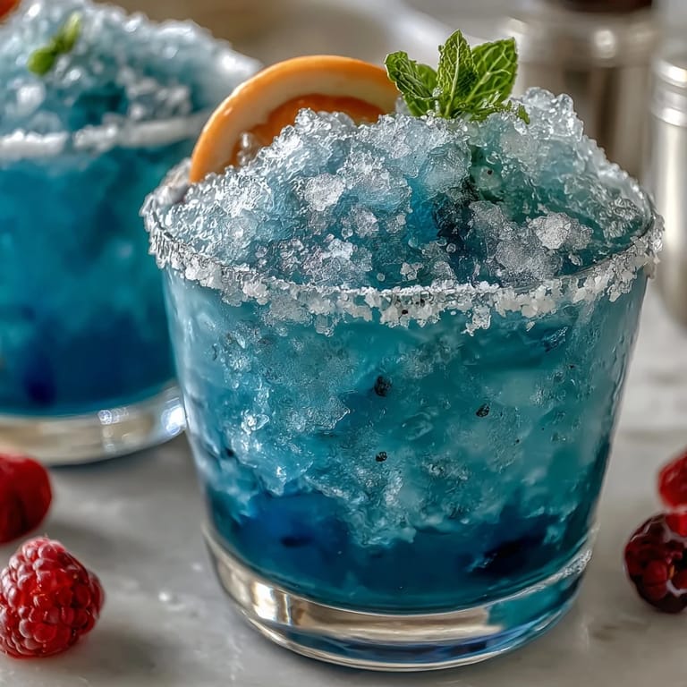 Cold Blue Raspberry Lemonade Slushie, sweet and tart, perfect for summer refreshment.