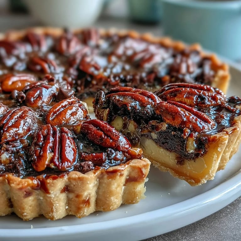 Indulgent chocolate bourbon pecan tart inspired by Kentucky Derby flavors, featuring gooey filling and toasted pecans in buttery pastry shell.
