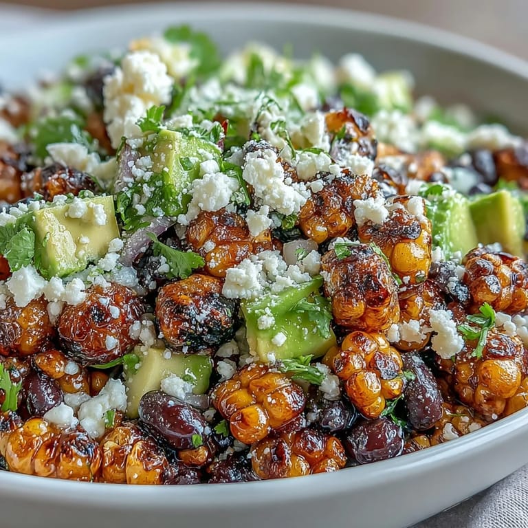 Colorful taco salad featuring charred sweet corn, hearty black beans, crisp lettuce, and a tangy cilantro-lime dressing.  
