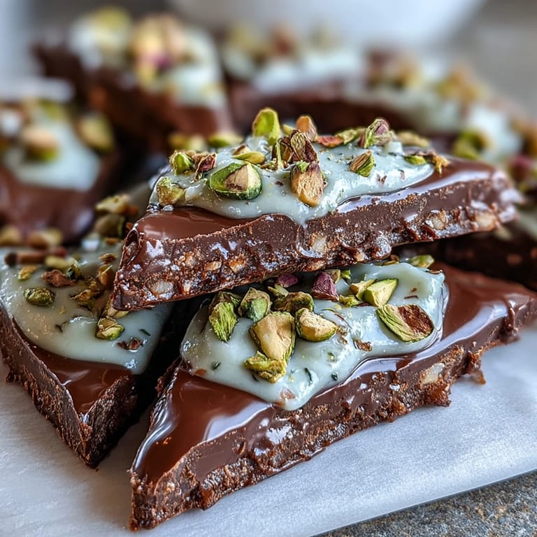 Irresistible Dubai-inspired chocolate bark with crunchy kataifi, luscious pistachio cream, and dark chocolate, topped with dried rose petals for a stunning finish.