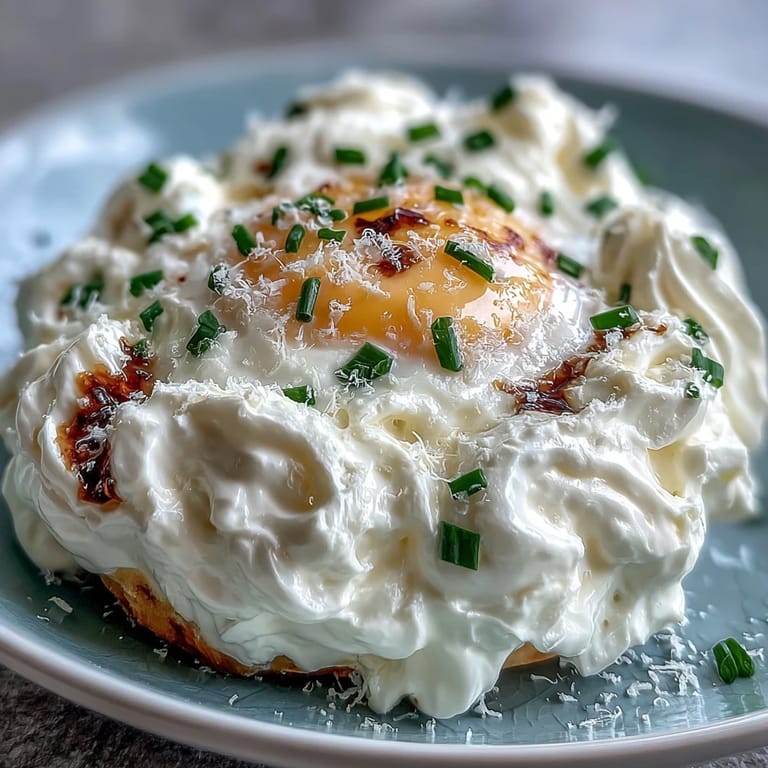 Golden cloud eggs featuring fluffy egg white mounds and rich yolks, garnished with fresh herbs for a modern breakfast.