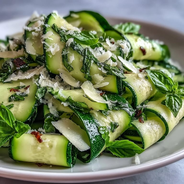 Vibrant Shaved Zucchini Ribbon Salad ready to be tossed with lemon and cheese.