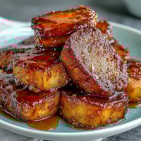 Soul food candied yams in rich brown sugar syrup, tender sweet potatoes baked with cinnamon and nutmeg.