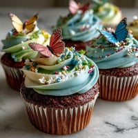 Beautiful spring cupcakes with pastel butterfly buttercream, perfect for Easter or garden parties.  