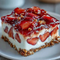 Festive Memorial Day Strawberry Pretzel Salad with creamy cheesecake and fresh strawberries in strawberry gelatin, perfect for summer gatherings.